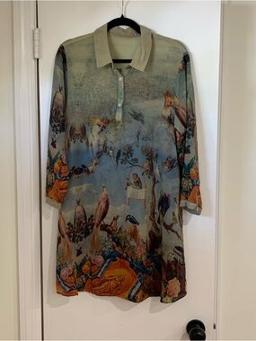 Silk Renaissance Women’s Bird Print Tunic Maximalist European Size 6